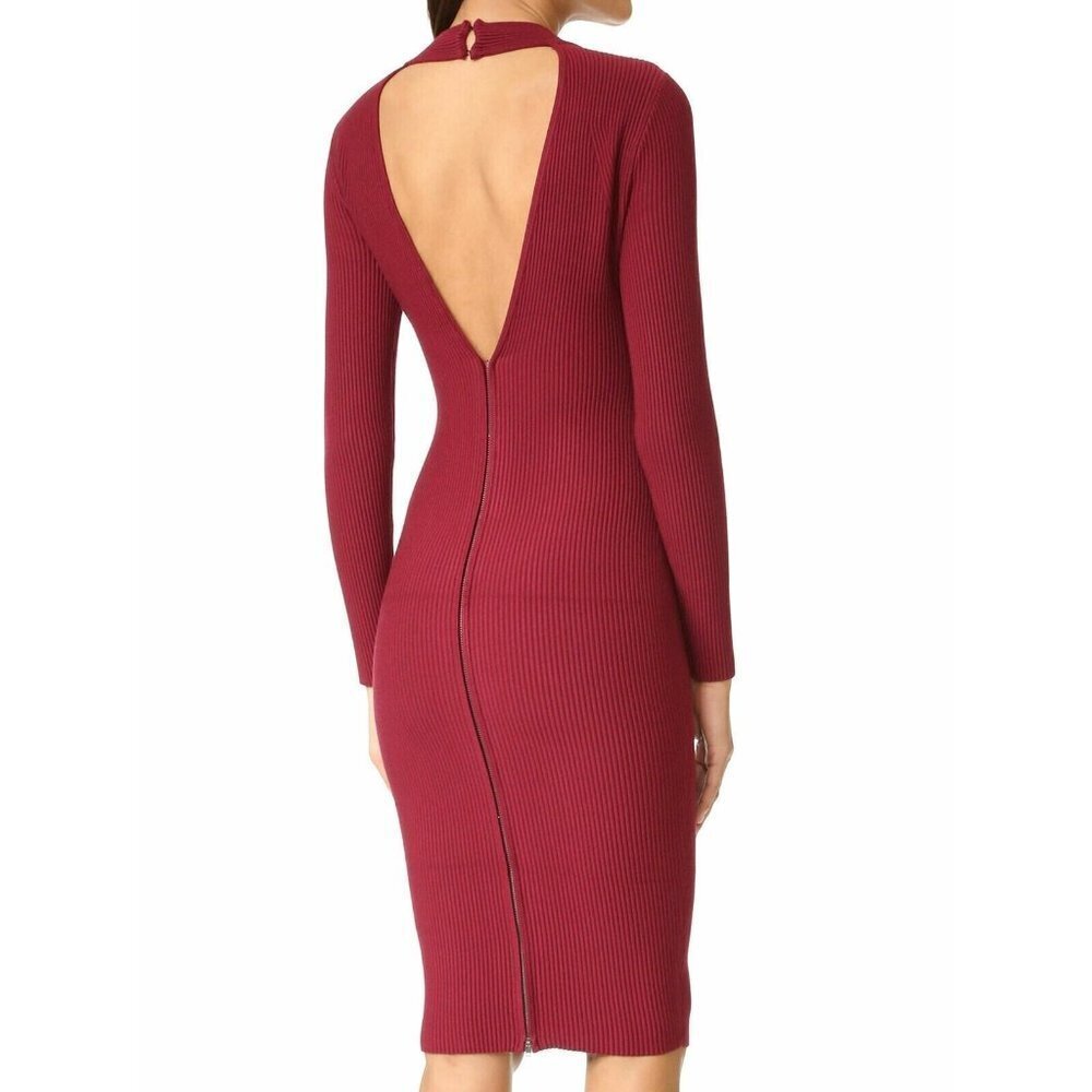 NWT Rebecca Minkoff Magri in Wine Ribbed Knit Cutout Zip Back Dress L $228 - Picture 5 of 8